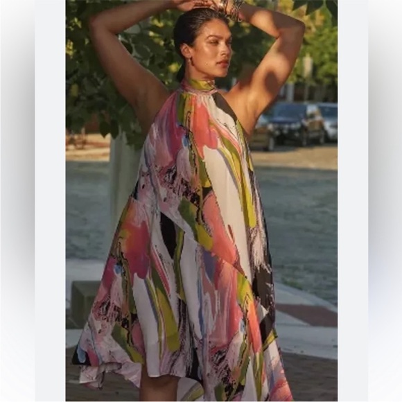 NWT Anthropologie Silk Watercolor Halter Dress - Picture 4 of 8